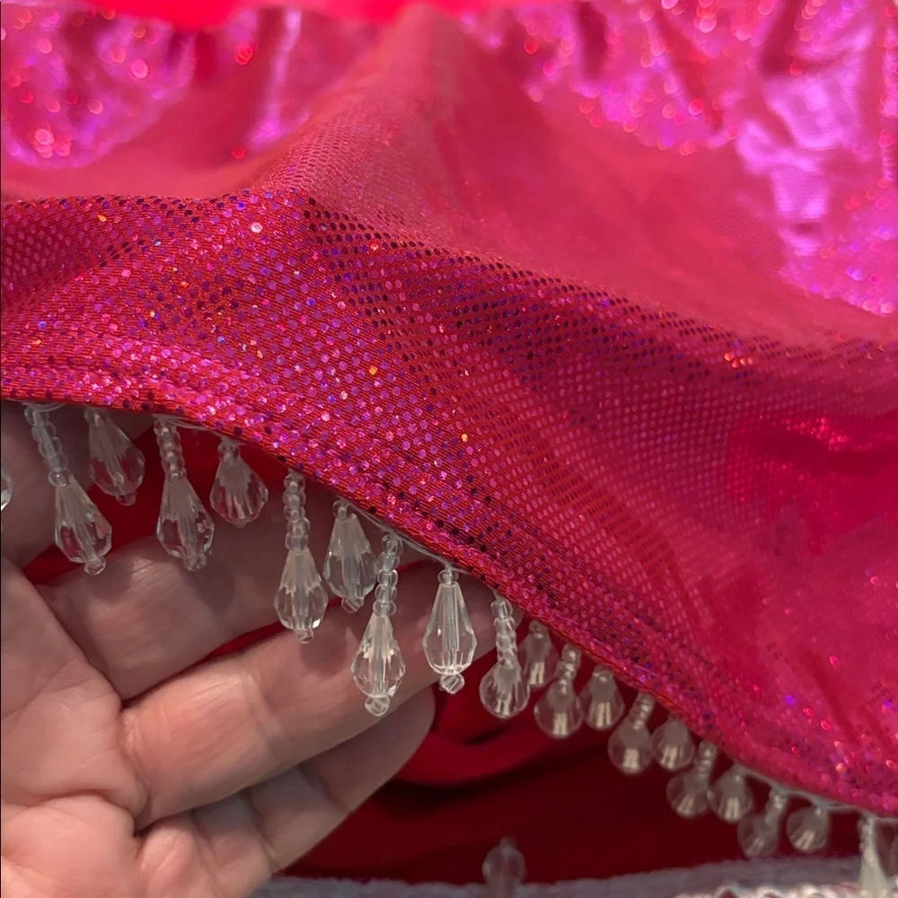 Sparkling Pink Fringed One Piece Halter Top and Skirt Set Costume. XS